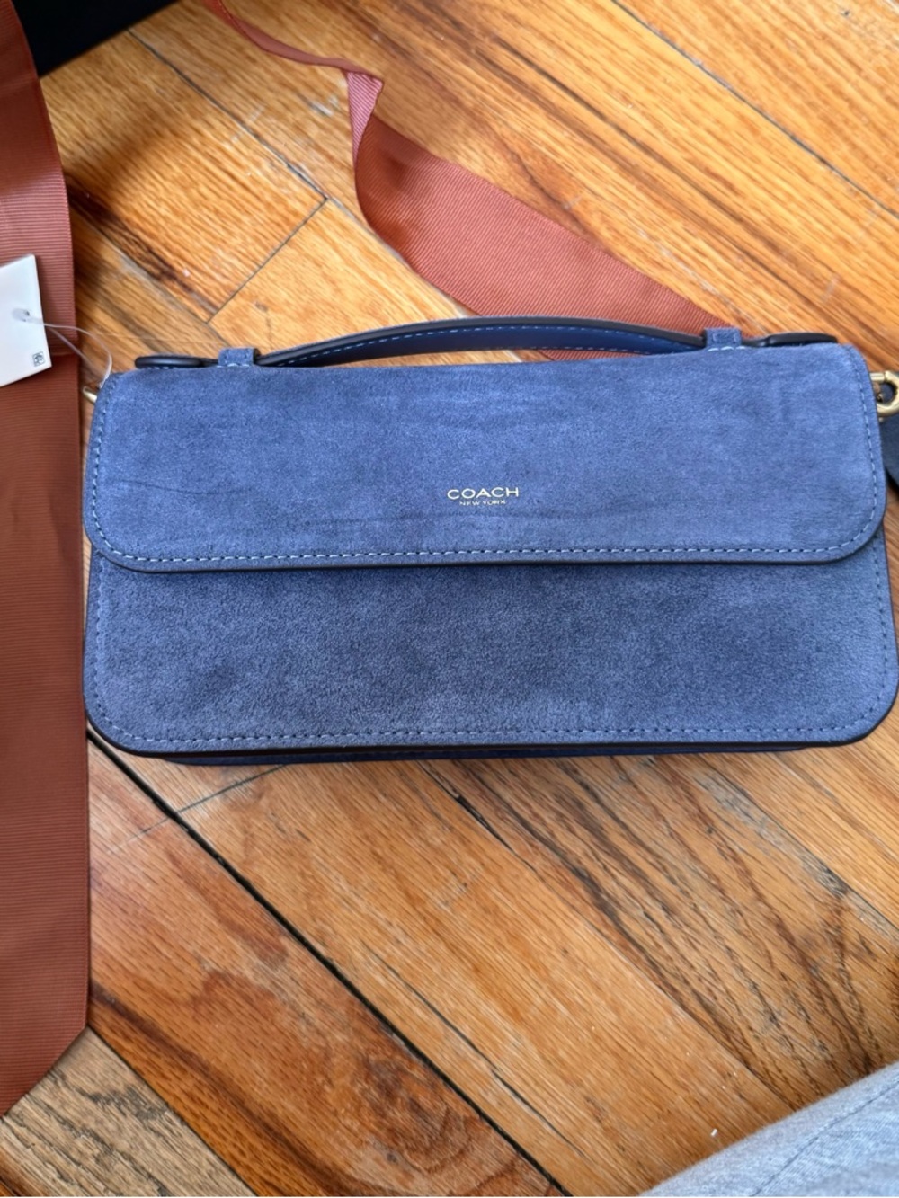 COACH blue Suede Crossbody with adjustable Strap
